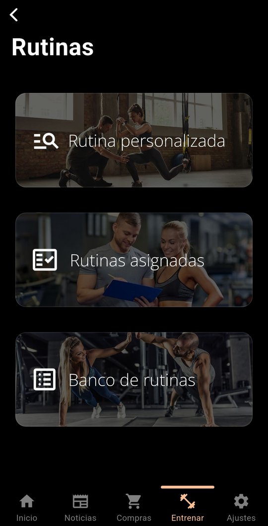 Pantalla de rutinas de la app de underdog.fit